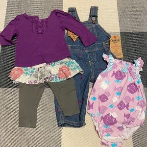 NWT OshKosh Overalls + 3pc Pack - 6M